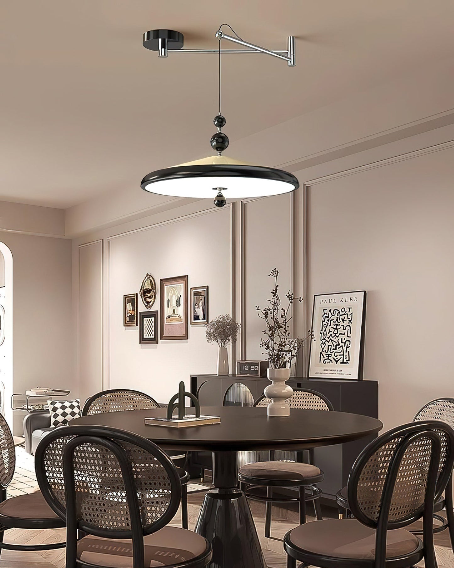 Adjustable Arm Pendant Light With Integrated LED For Focus