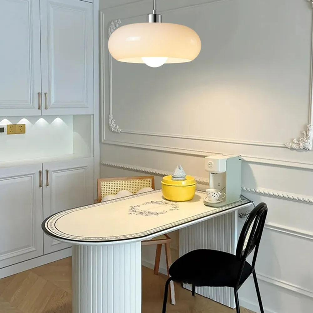 Adjustable Glass Pendant Light In White Or Orange