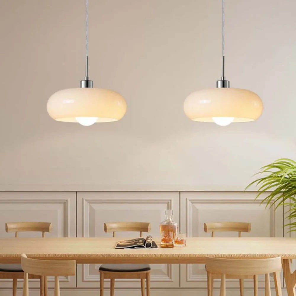 Adjustable Glass Pendant Light In White Or Orange