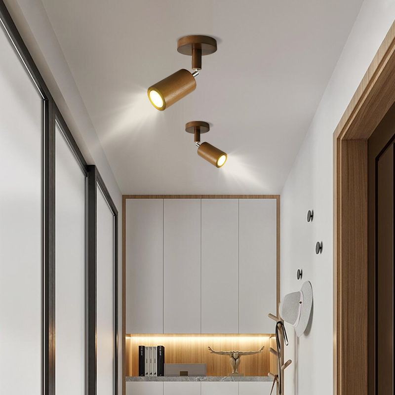 Adjustable LED Ceiling Spotlight With Walnut Wood Finish