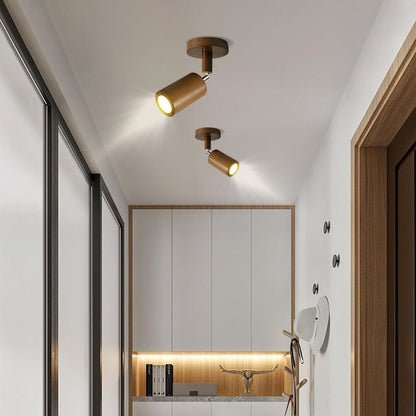Adjustable LED Ceiling Spotlight With Walnut Wood Finish