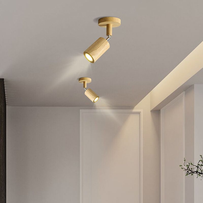 Adjustable LED Ceiling Spotlight With Walnut Wood Finish