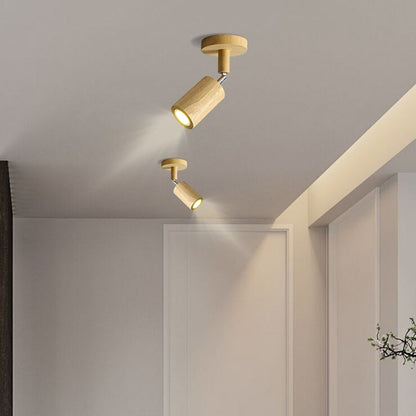 Adjustable LED Ceiling Spotlight With Walnut Wood Finish