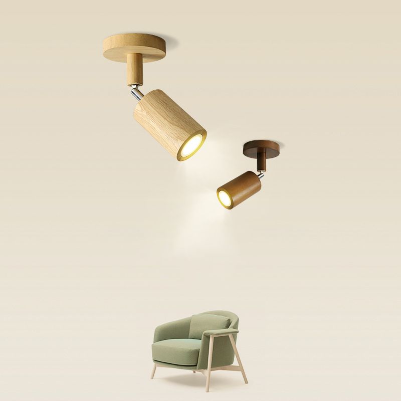 Adjustable LED Ceiling Spotlight With Walnut Wood Finish
