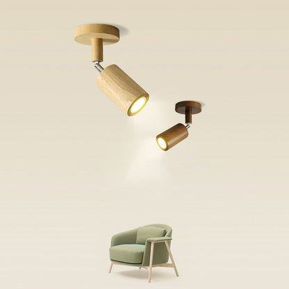 Adjustable LED Ceiling Spotlight With Walnut Wood Finish