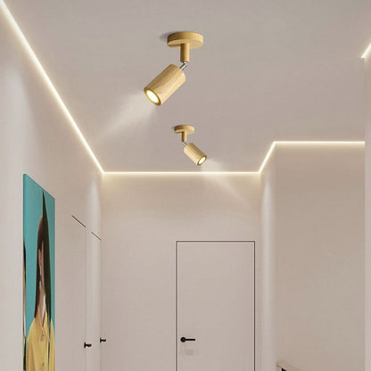 Adjustable LED Ceiling Spotlight With Walnut Wood Finish