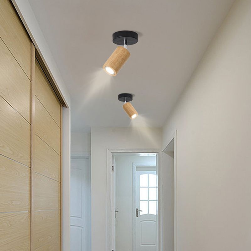 Adjustable LED Ceiling Spotlight With Walnut Wood Finish
