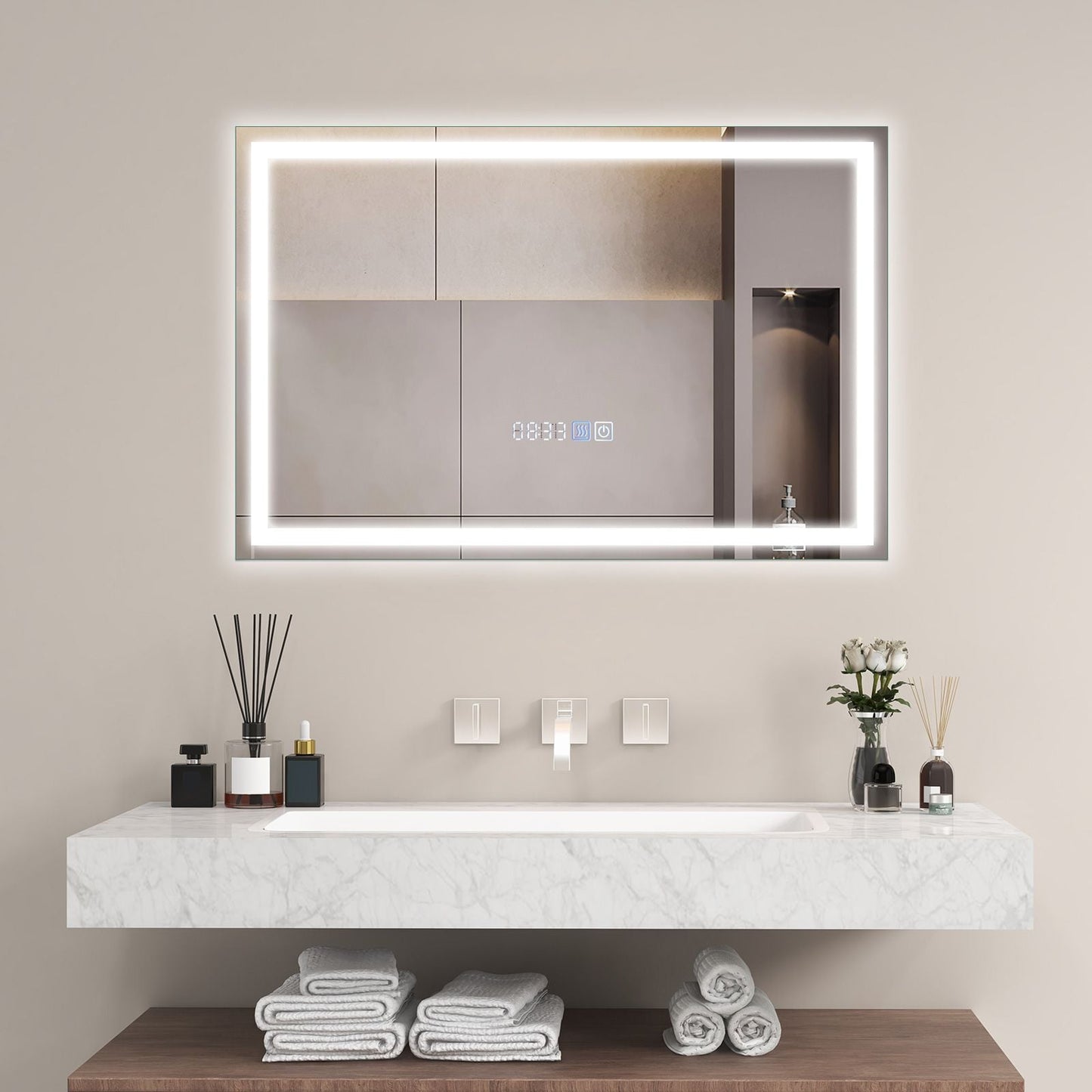 Premium LED Bathroom Mirror – Anti-Fog Smart Touch 75 x 50cm