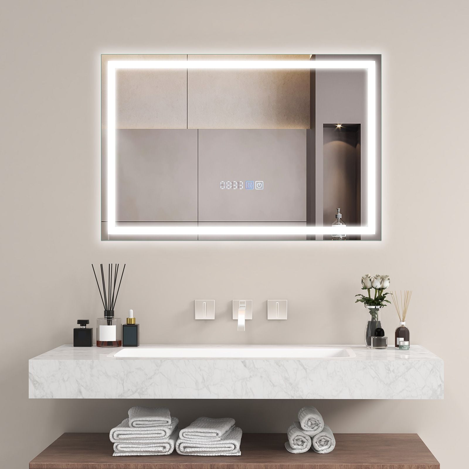 Premium LED Bathroom Mirror – Anti-Fog Smart Touch 75 x 50cm