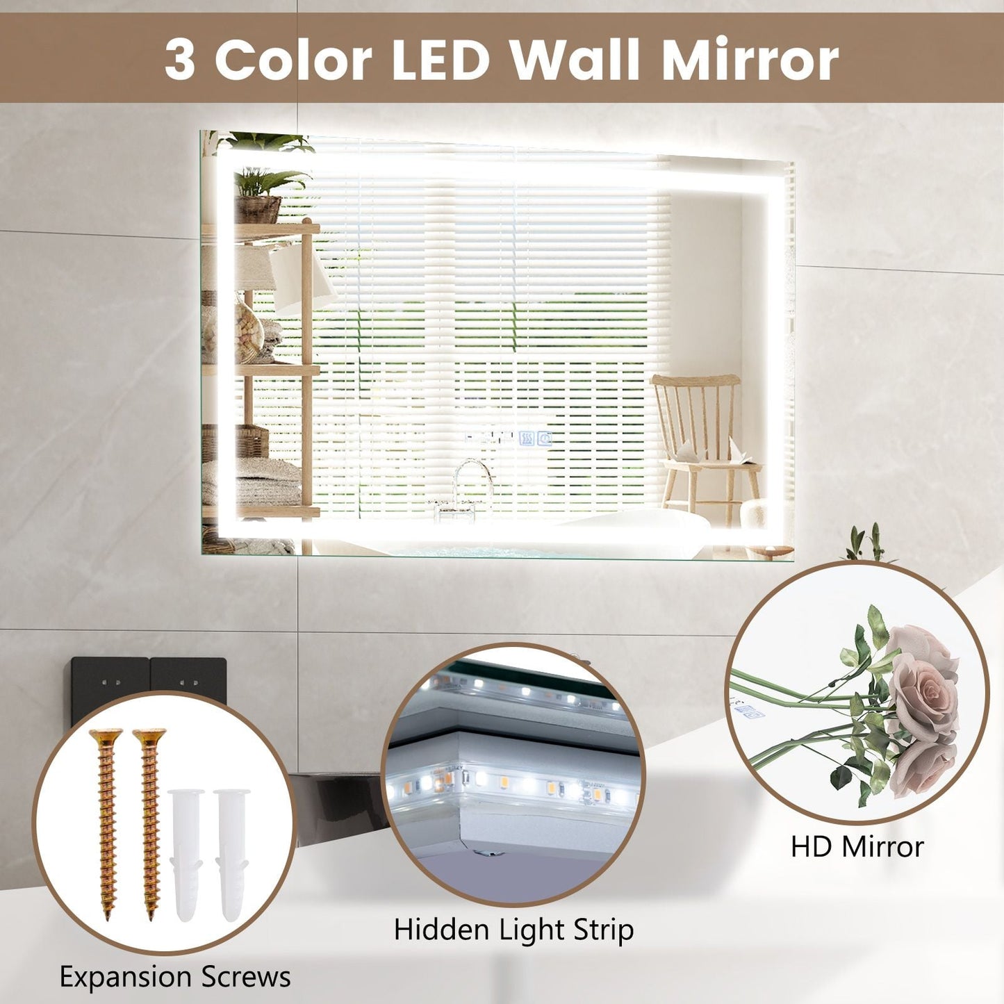Premium LED Bathroom Mirror – Anti-Fog Smart Touch 75 x 50cm