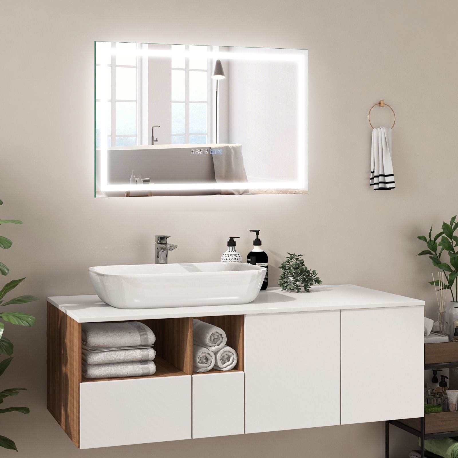 Premium LED Bathroom Mirror – Anti-Fog Smart Touch 75 x 50cm