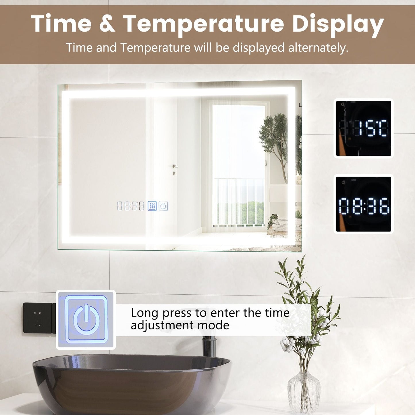 Premium LED Bathroom Mirror – Anti-Fog Smart Touch 75 x 50cm