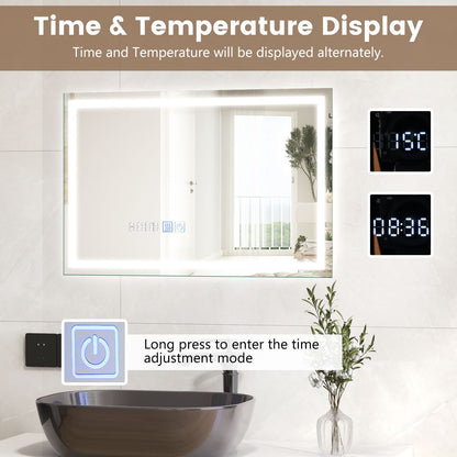 Premium LED Bathroom Mirror – Anti-Fog Smart Touch 75 x 50cm