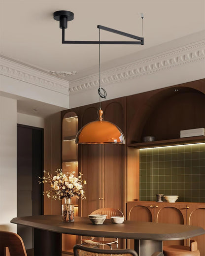 Adjustable Swing Arm Pendant Lamp With Wood Accents For Ambient Lighting