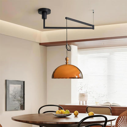 Adjustable Swing Arm Pendant Lamp With Wood Accents For Ambient Lighting