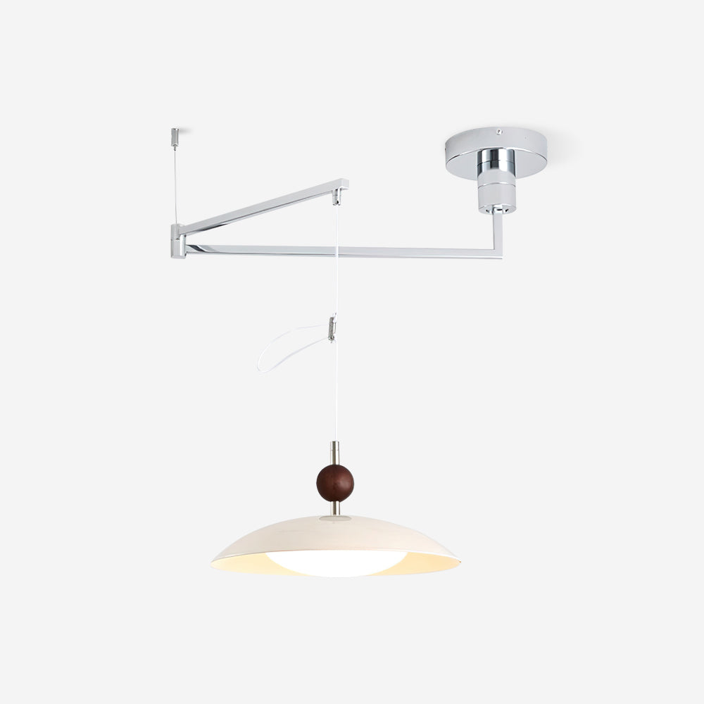 Adjustable Pendant Light With White Acrylic Shade And Walnut