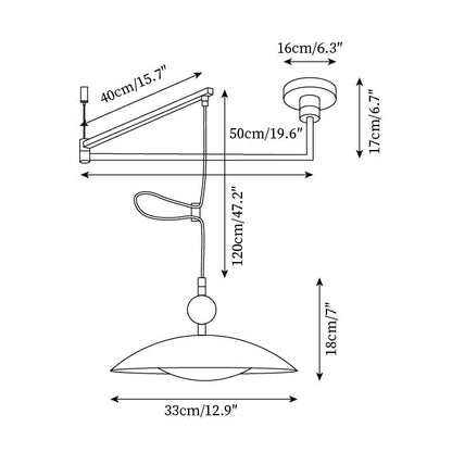 Adjustable Pendant Light With White Acrylic Shade And Walnut