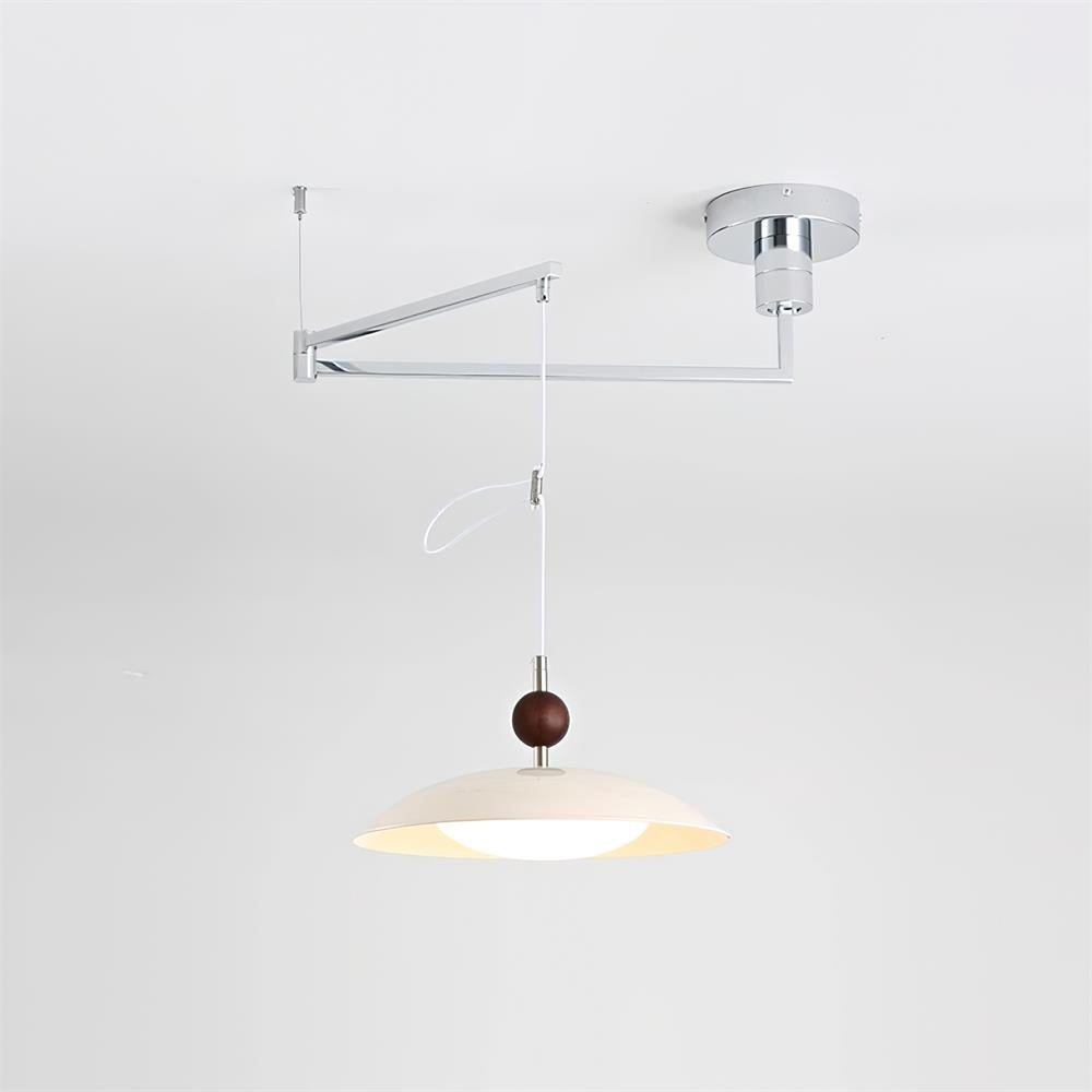 Adjustable Pendant Light With White Acrylic Shade And Walnut