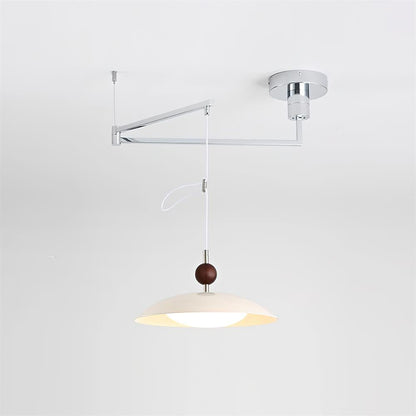 Adjustable Pendant Light With White Acrylic Shade And Walnut