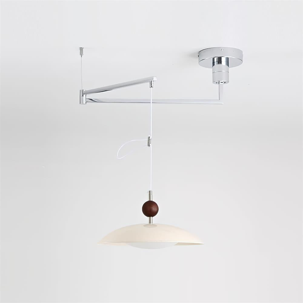 Adjustable Pendant Light With White Acrylic Shade And Walnut
