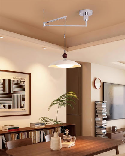 Adjustable Pendant Light With White Acrylic Shade And Walnut