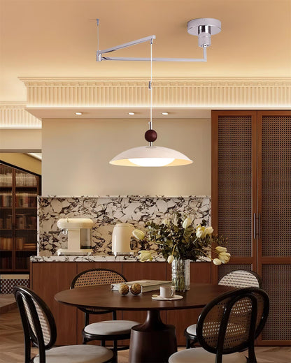 Adjustable Pendant Light With White Acrylic Shade And Walnut