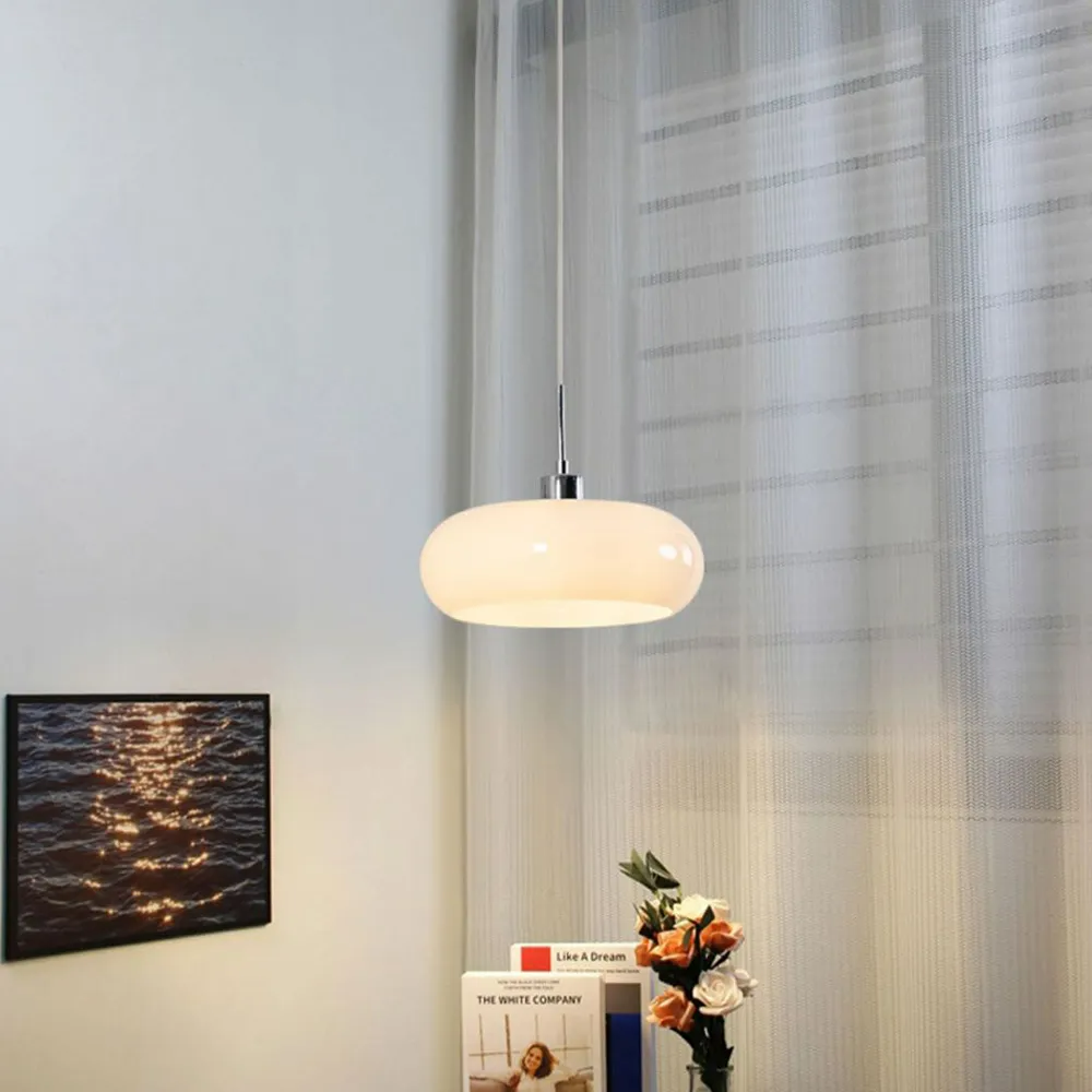 Adjustable Glass Pendant Light In White Or Orange