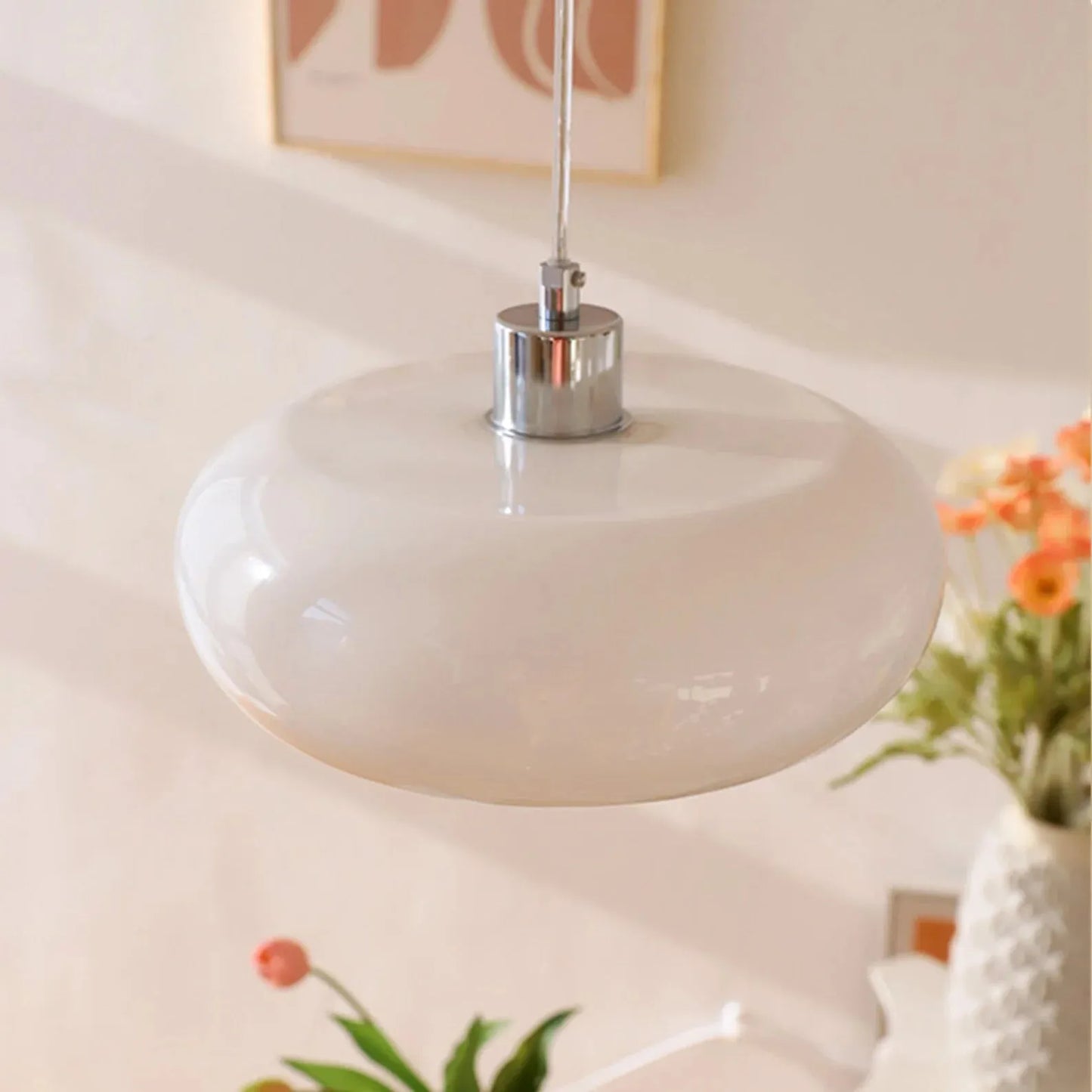 Adjustable Glass Pendant Light In White Or Orange